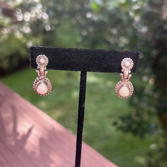 925 Q.T. Quoc Silver Opal Stone Dangle Earrings - Picture 5 of 8